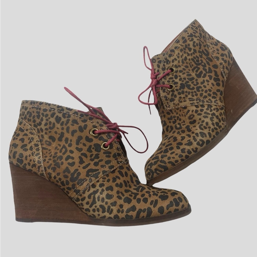 Lucky Brand Cheetah Print Wedge Booties Size 6.5